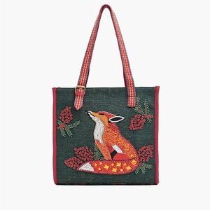 NWOT America & Beyond embroidered and beaded Fox Tote Bag